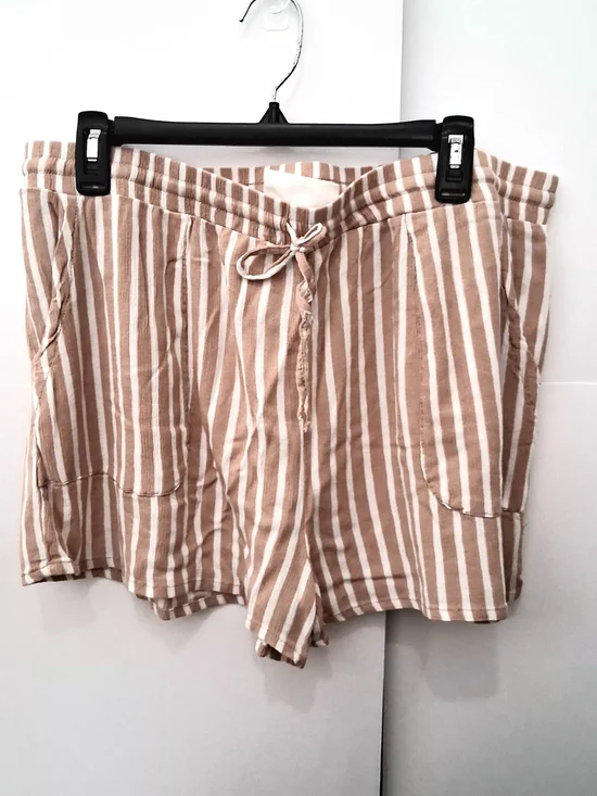 No Boundaries Tan and White Striped High Waist Drawstring Shorts Size XXL - Picture 1 of 9